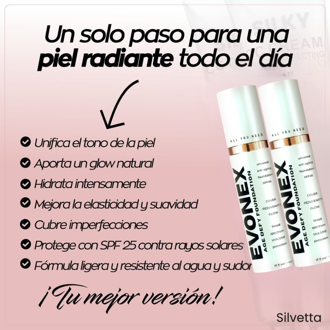 BASE EVONEX SILVETTA La base que rejuvenece tu piel mientras la embellece.